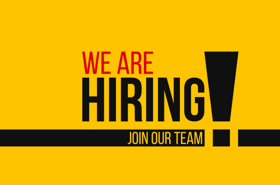 we are hiring, join our team, poster or banner with yellow background
